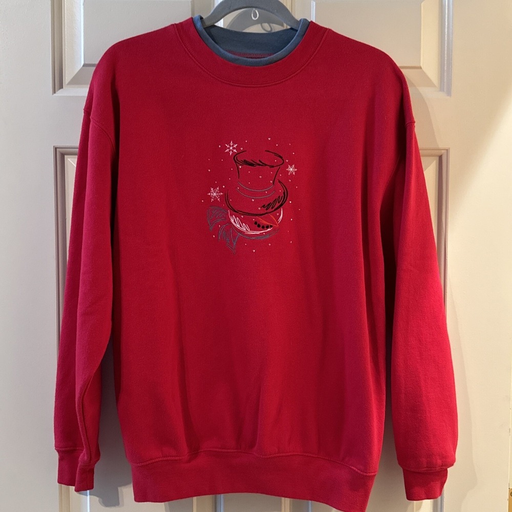 Vintage M&C Sportswear Sweatshirt Women's Medium Red Snowman Grandma